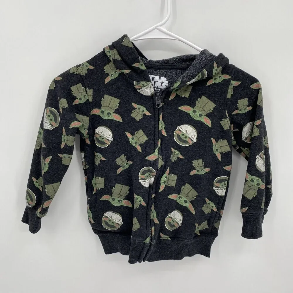 Star Wars Kids Yoda Print Long Sleeve Full Zip Hoodie Sweatshirt Black Size 5